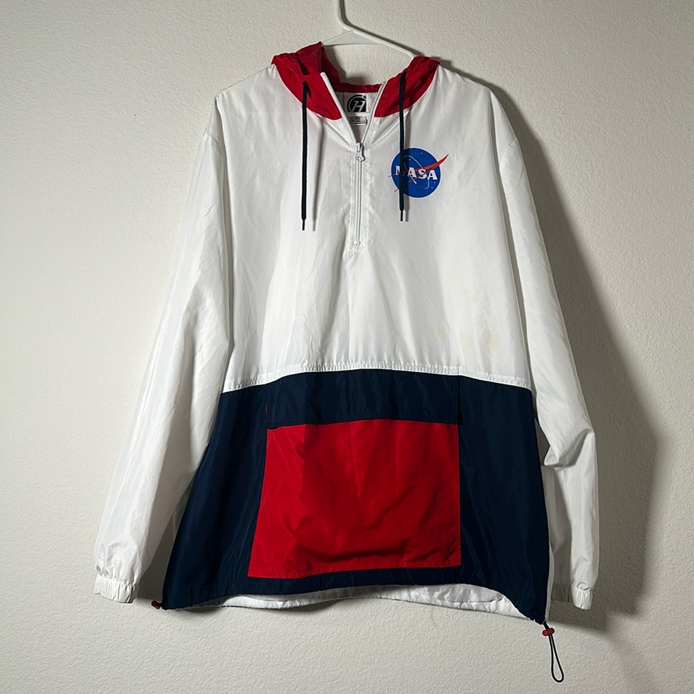 HYBRID PROMOTIONS Mens XL (46-48) NASA Space 1/2-Zip Hooded WINDBREAKER EUC